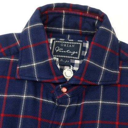【中古】オリアン ORIAN コットン チェック ワイドカラー カジュアルシャツ ネイビーxレッド【 43 】【 状態ランクC 】【 メンズ 】