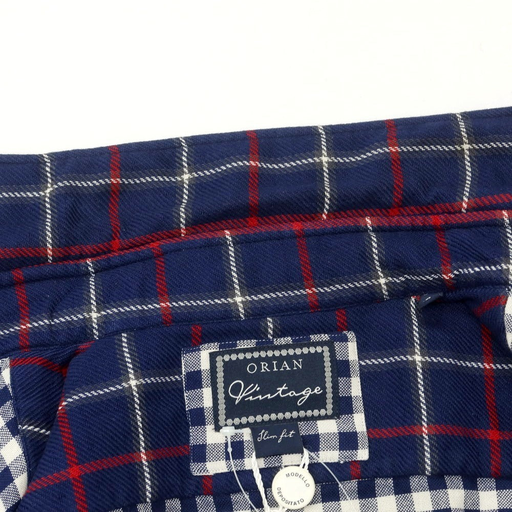 【中古】オリアン ORIAN コットン チェック ワイドカラー カジュアルシャツ ネイビーxレッド【 43 】【 状態ランクC 】【 メンズ 】