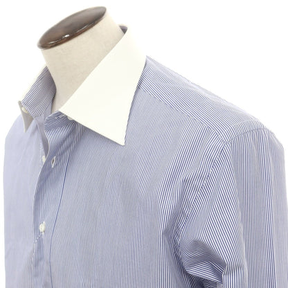 【中古】ブリーニ BURINI コットン ストライップ ダブルカフス クレリック ドレスシャツ ブルーxホワイト【 43 】【 状態ランクA 】【 メンズ 】