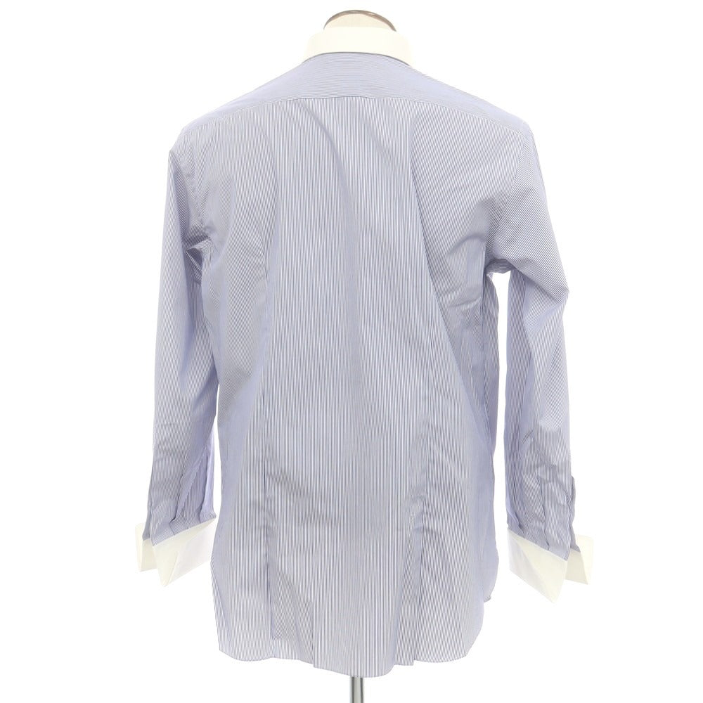 【中古】ブリーニ BURINI コットン ストライップ ダブルカフス クレリック ドレスシャツ ブルーxホワイト【 43 】【 状態ランクA 】【 メンズ 】