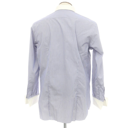 【中古】ブリーニ BURINI コットン ストライップ ダブルカフス クレリック ドレスシャツ ブルーxホワイト【 43 】【 状態ランクA 】【 メンズ 】