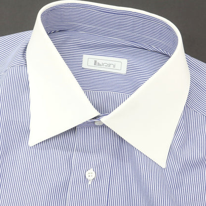 【中古】ブリーニ BURINI コットン ストライップ ダブルカフス クレリック ドレスシャツ ブルーxホワイト【 43 】【 状態ランクA 】【 メンズ 】