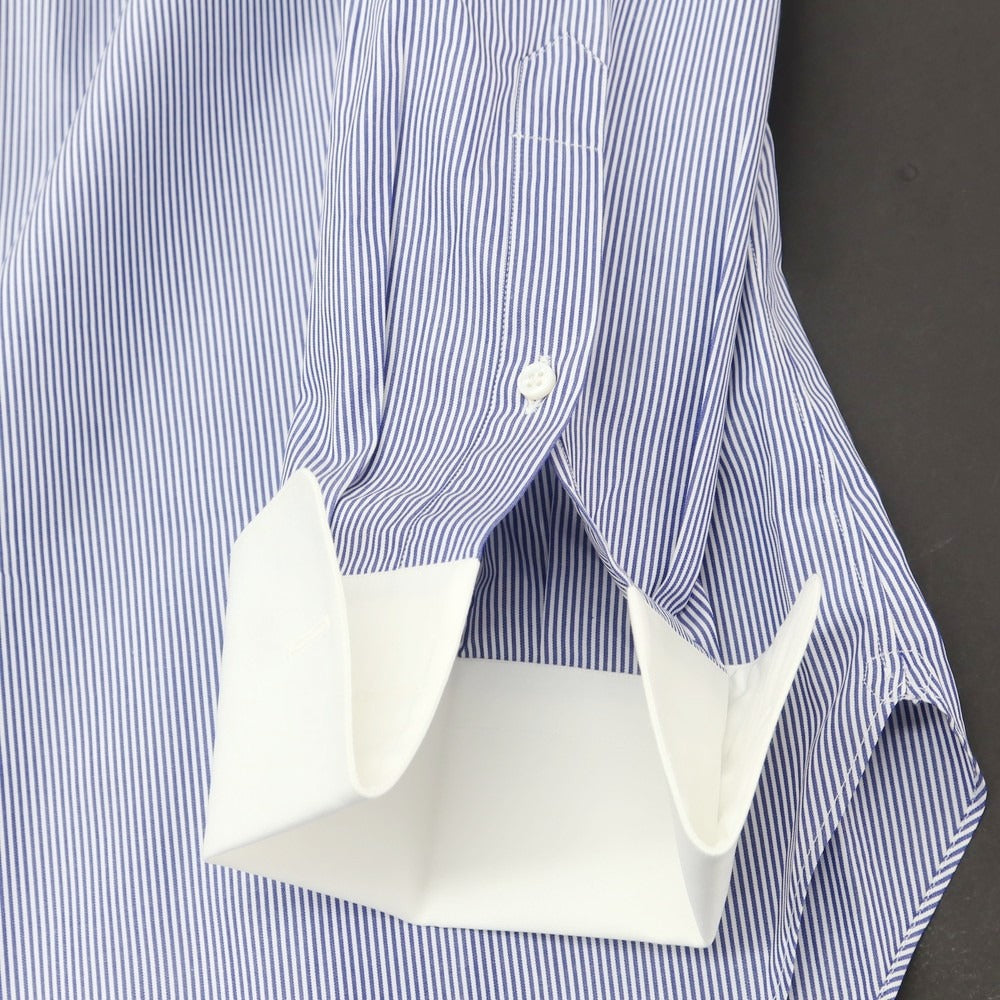 【中古】ブリーニ BURINI コットン ストライップ ダブルカフス クレリック ドレスシャツ ブルーxホワイト【 43 】【 状態ランクA 】【 メンズ 】