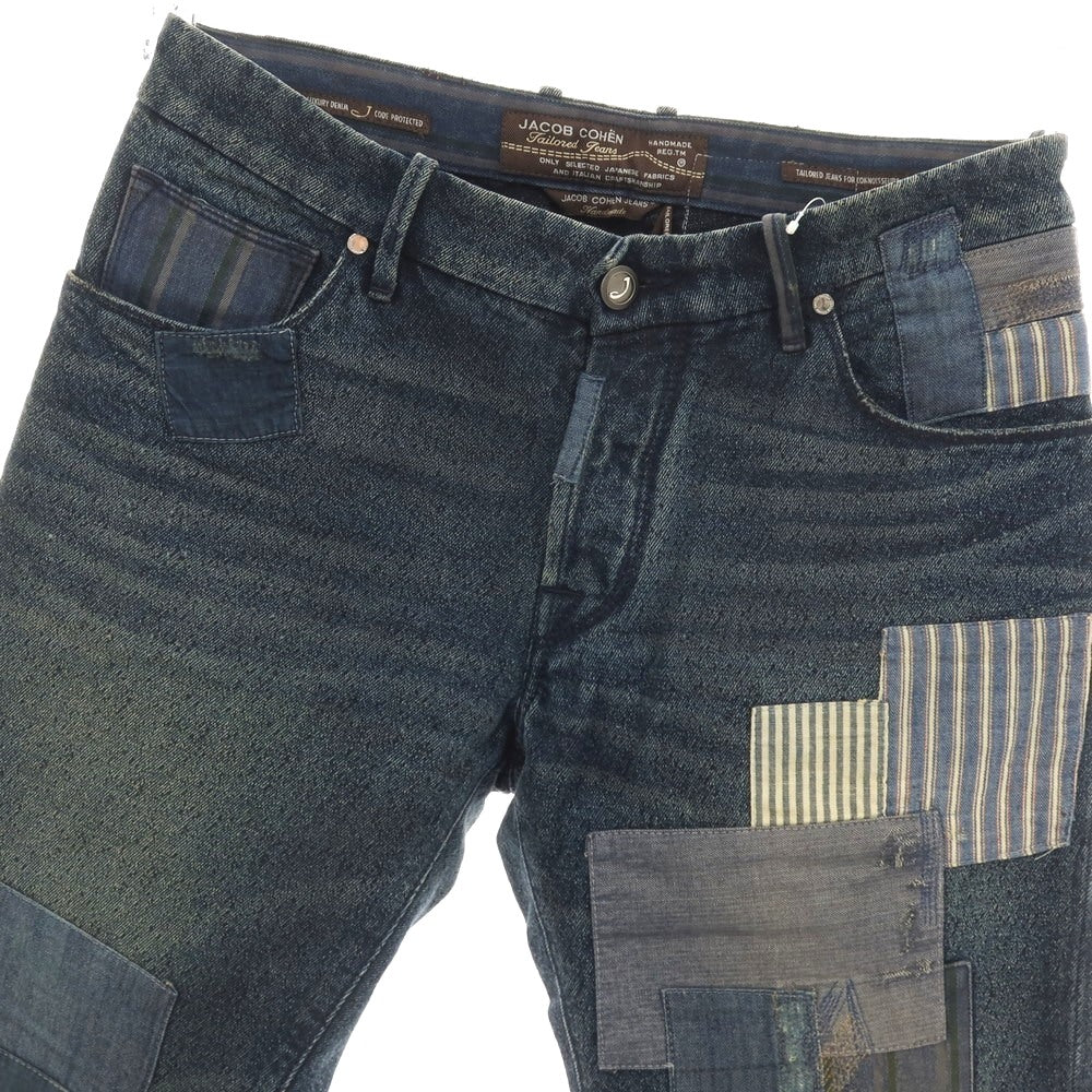 【中古】ヤコブコーエン JACOB COHEN J622 SEATTLE コットンアクリル パッチワーク デニムパンツ ネイビー【サイズ34】【 状態ランクC 】【 メンズ 】