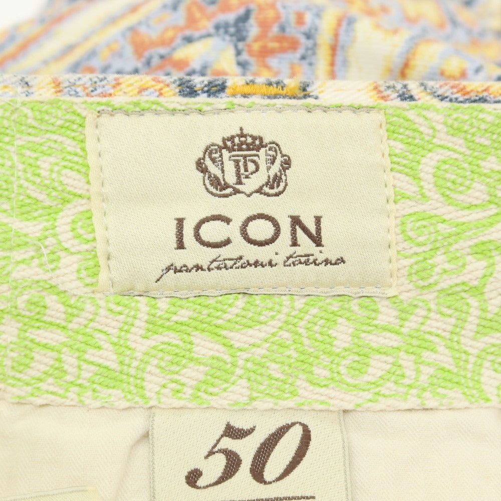 【中古】アイコン ICON GARAGE ストレッチ コットン ペイズリー プリント カジュアルスラックスパンツ マルチカラー【サイズ50】【 状態ランクC 】【 メンズ 】[CPD]