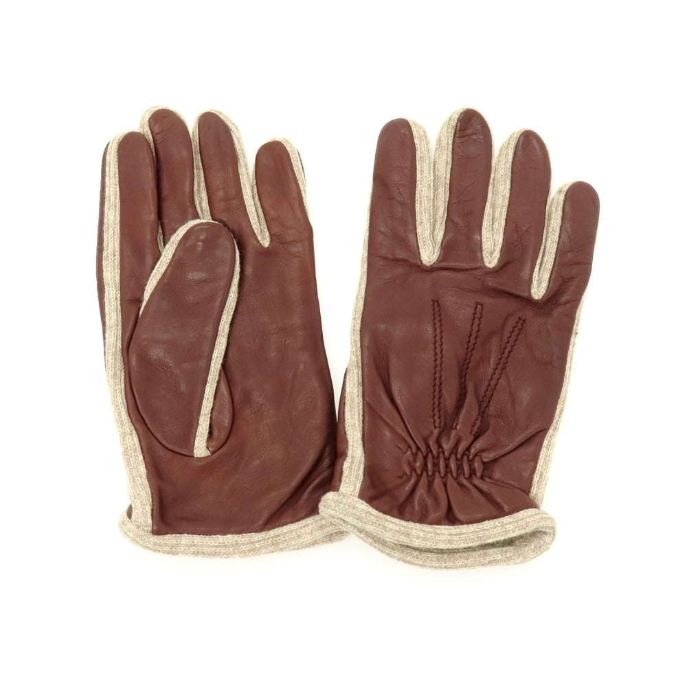 【中古】メローラ MEROLA レザー×ウール 手袋 ブラウンxベージュ【 8 1/2 】【 状態ランクB 】【 メンズ 】