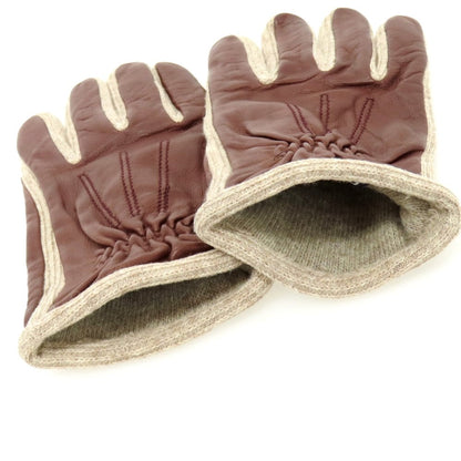 【中古】メローラ MEROLA レザー×ウール 手袋 ブラウンxベージュ【 8 1/2 】【 状態ランクB 】【 メンズ 】