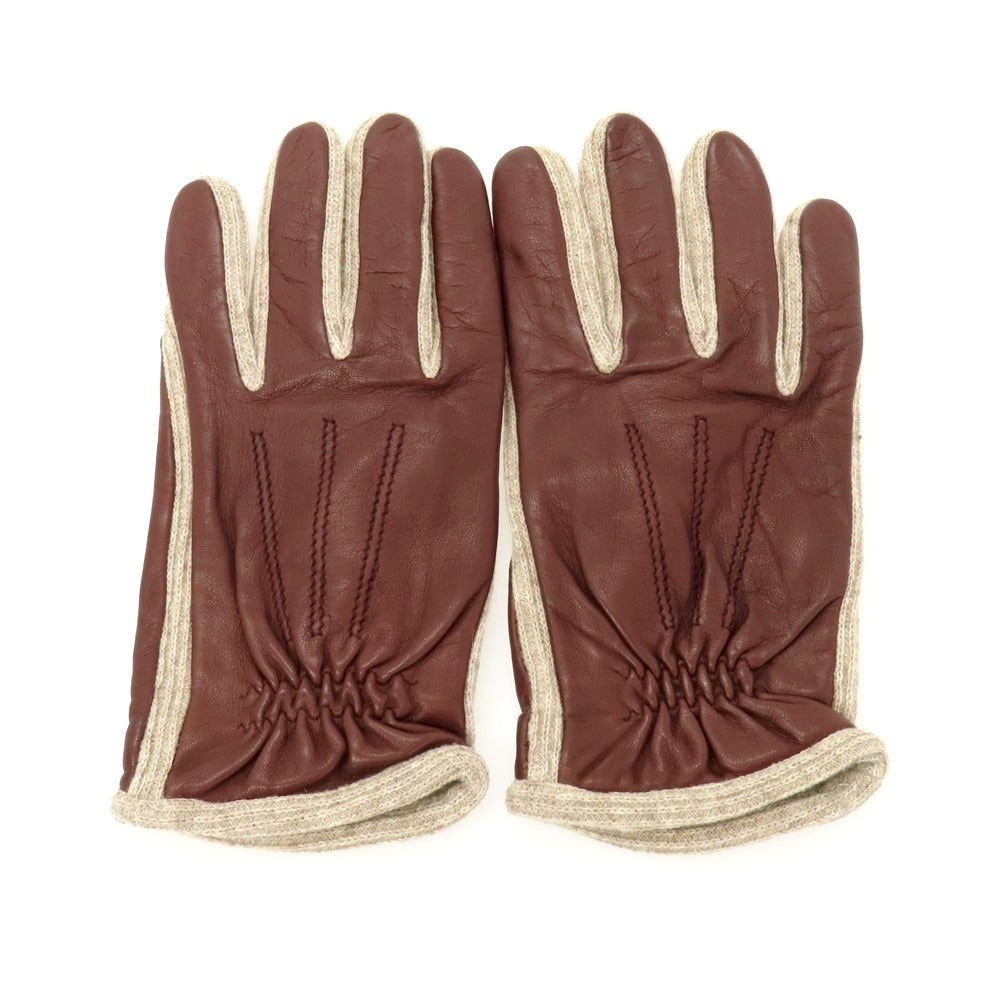【中古】メローラ MEROLA レザー×ウール 手袋 ブラウンxベージュ【 8 1/2 】【 状態ランクB 】【 メンズ 】