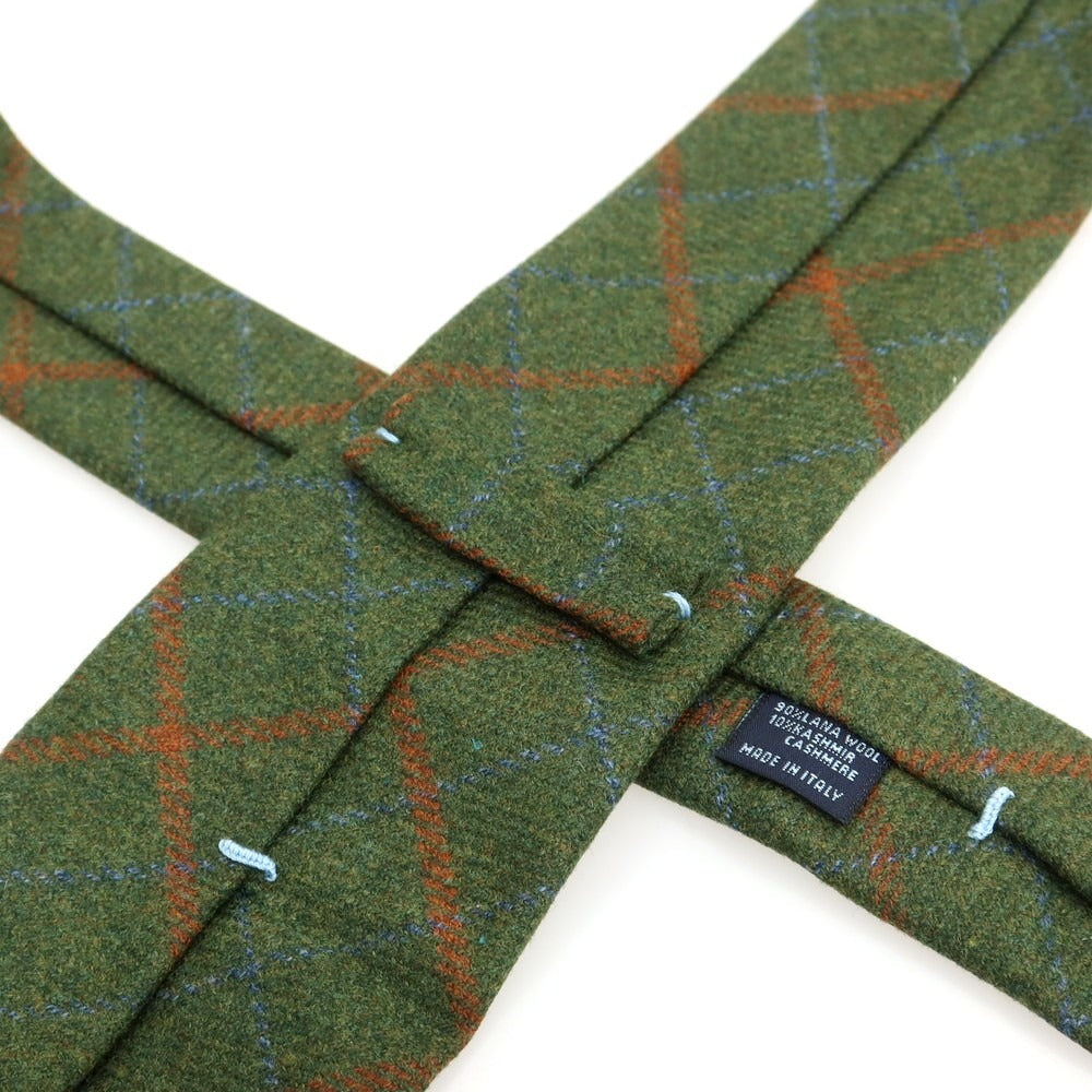 【中古】アルティジャナーレ Artigianale ウールカシミヤ チェック柄ネクタイ オリーブグリーンxオレンジブラウン【 状態ランクB 】【 メンズ 】