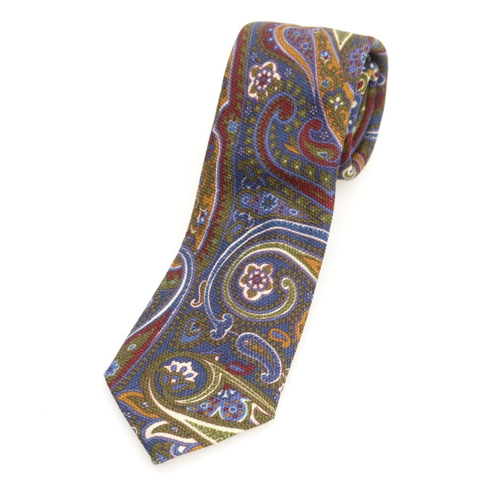 【中古】アルテア Altea ウールシルク ペイズリー柄ネクタイ オリーブxブルー【 状態ランクB 】【 メンズ 】