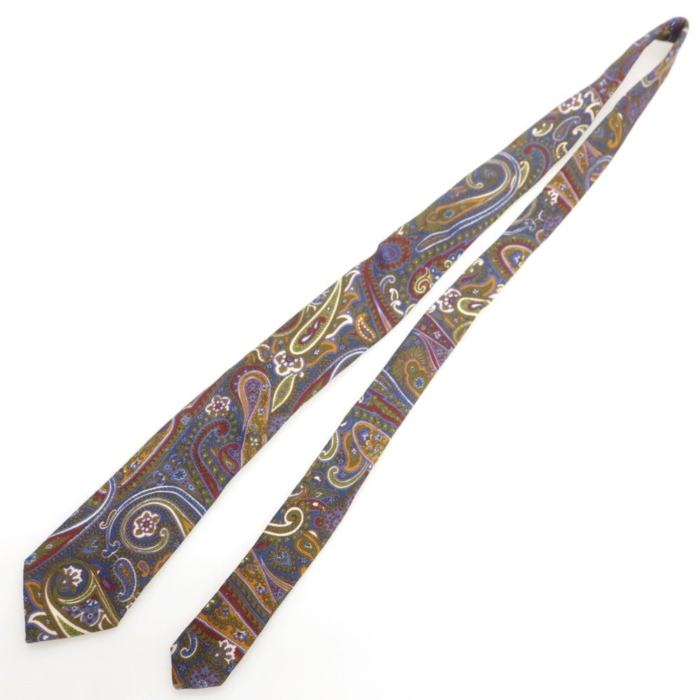 【中古】アルテア Altea ウールシルク ペイズリー柄ネクタイ オリーブxブルー【 状態ランクB 】【 メンズ 】