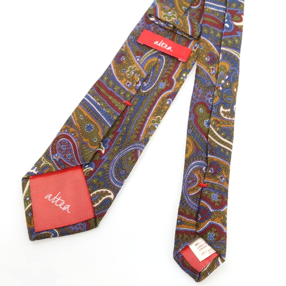 【中古】アルテア Altea ウールシルク ペイズリー柄ネクタイ オリーブxブルー【 状態ランクB 】【 メンズ 】