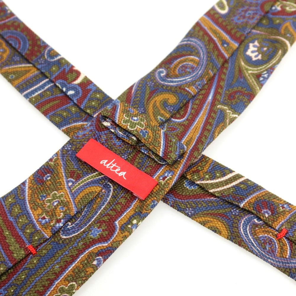 【中古】アルテア Altea ウールシルク ペイズリー柄ネクタイ オリーブxブルー【 状態ランクB 】【 メンズ 】