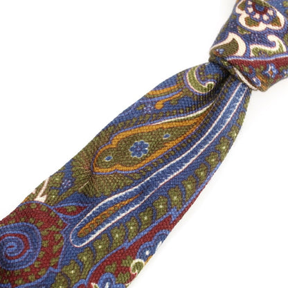 【中古】アルテア Altea ウールシルク ペイズリー柄ネクタイ オリーブxブルー【 状態ランクB 】【 メンズ 】