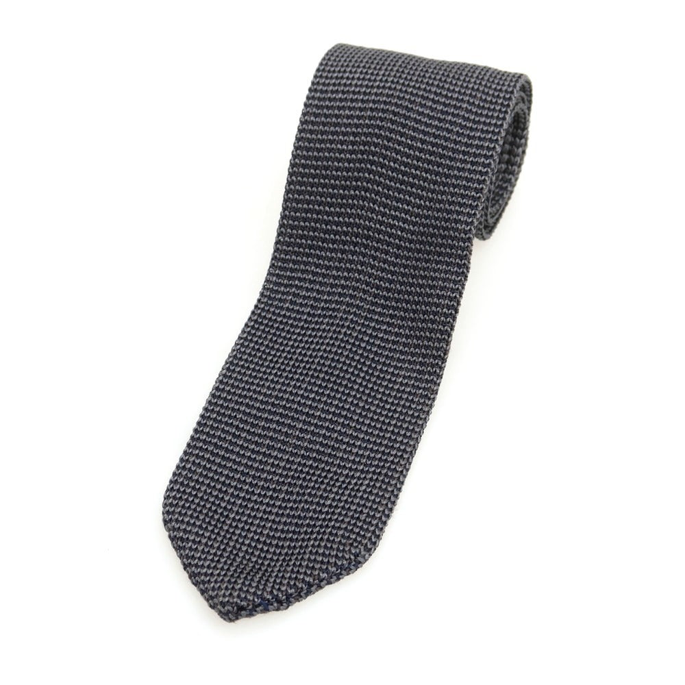 【中古】トラサルディ TRUSSARDI シルク系 剣先型 ニットタイ ネクタイ グレーxネイビー【 状態ランクB 】【 メンズ 】
