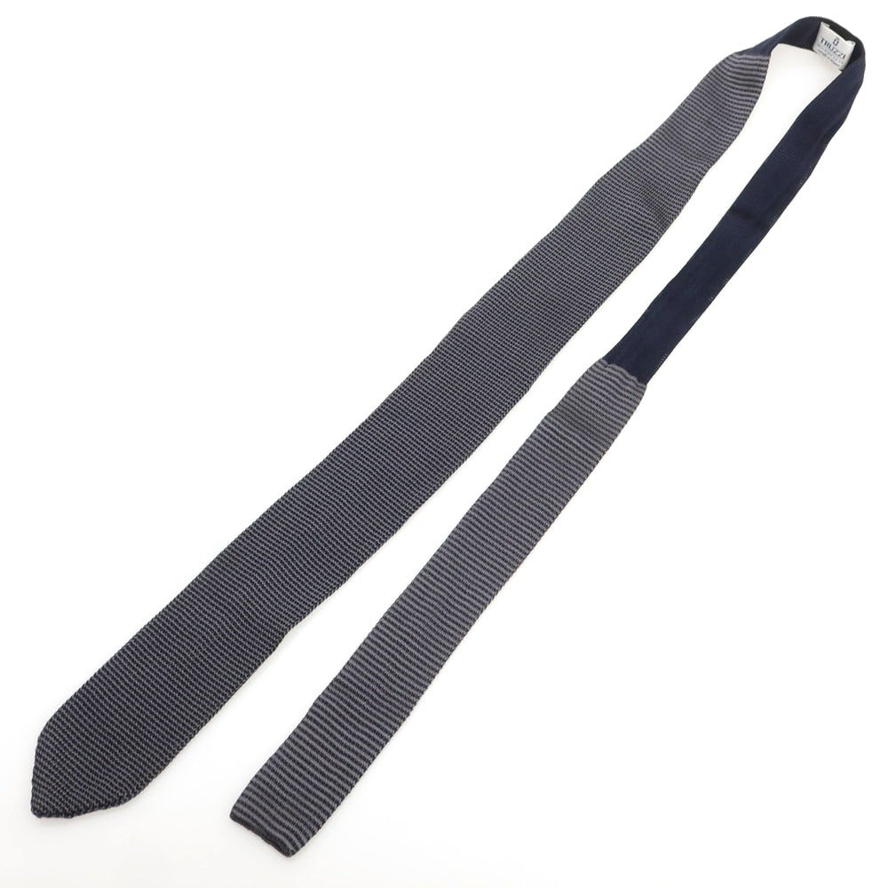 【中古】トラサルディ TRUSSARDI シルク系 剣先型 ニットタイ ネクタイ グレーxネイビー【 状態ランクB 】【 メンズ 】
