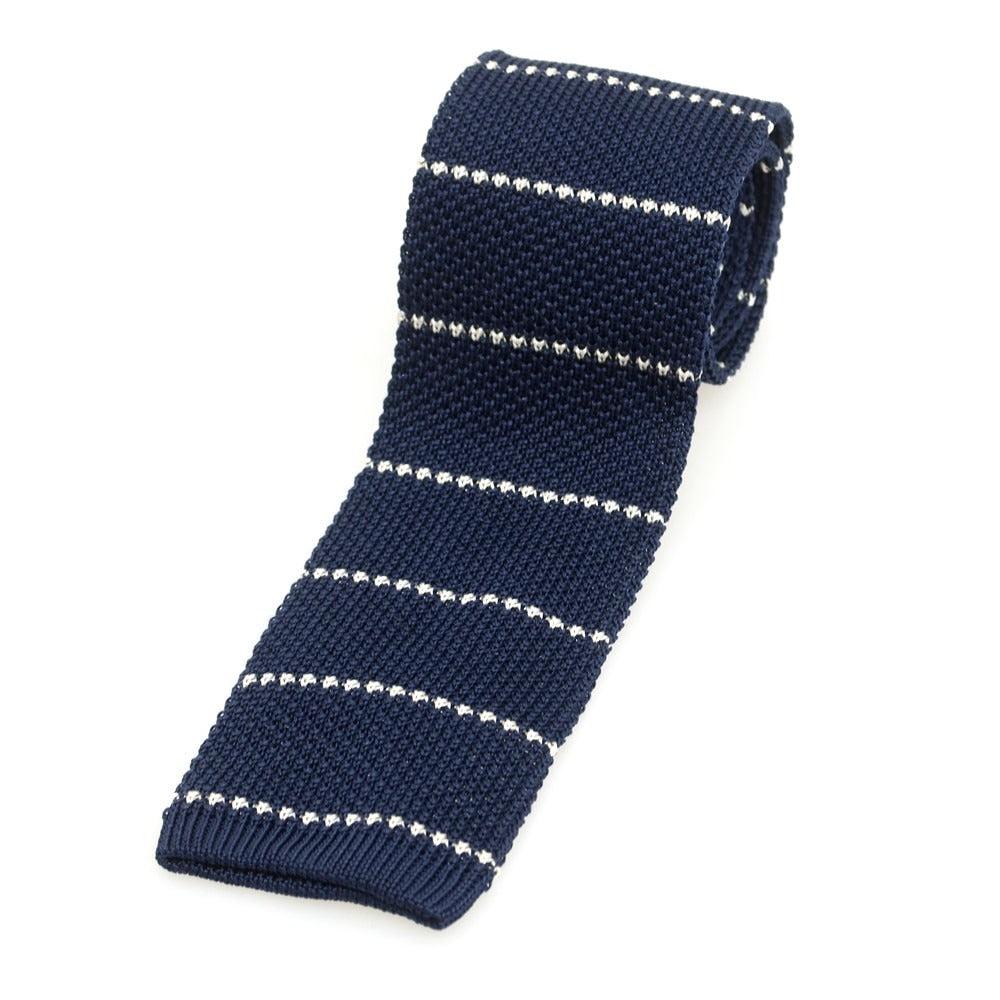 【中古】フェイ FAY シルク ボーダー柄 ニットタイ ネクタイ ネイビーxホワイト【 状態ランクB 】【 メンズ 】