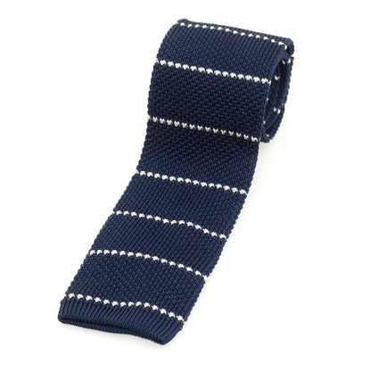 【中古】フェイ FAY シルク ボーダー柄 ニットタイ ネクタイ ネイビーxホワイト【 状態ランクB 】【 メンズ 】