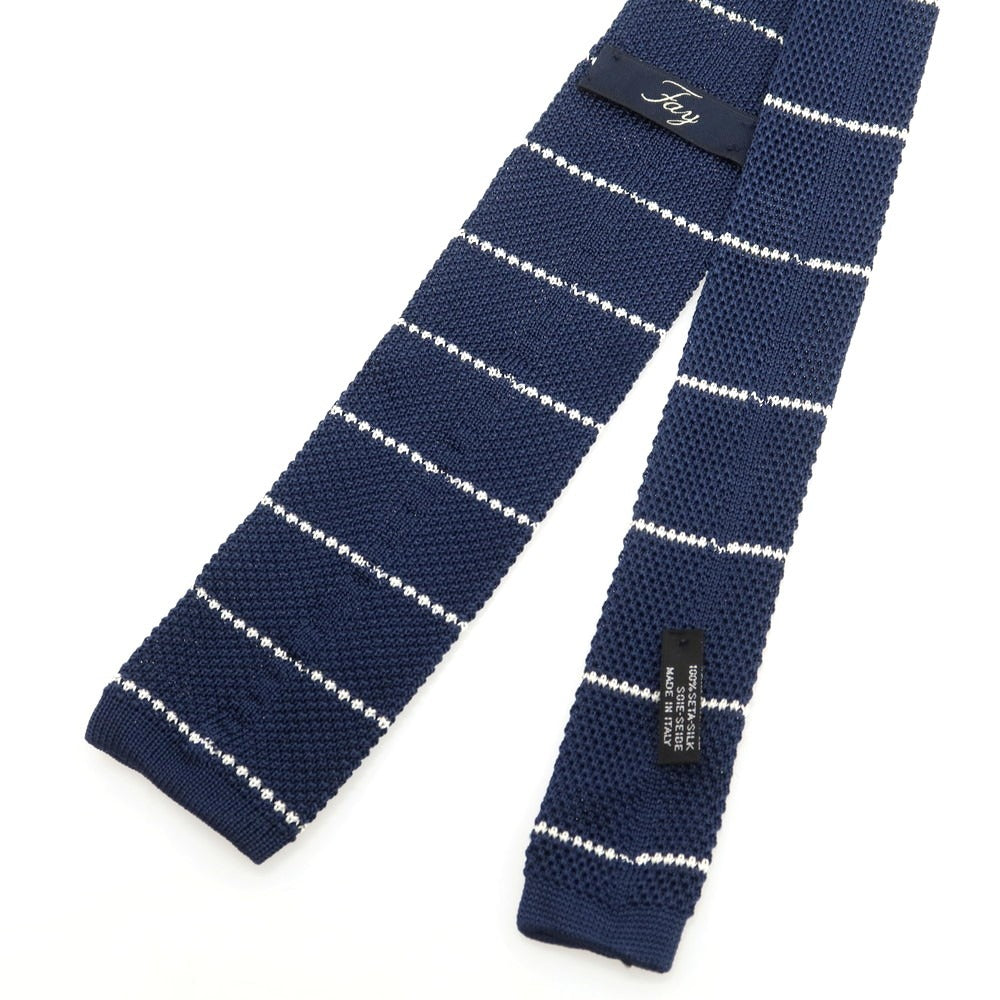 【中古】フェイ FAY シルク ボーダー柄 ニットタイ ネクタイ ネイビーxホワイト【 状態ランクB 】【 メンズ 】