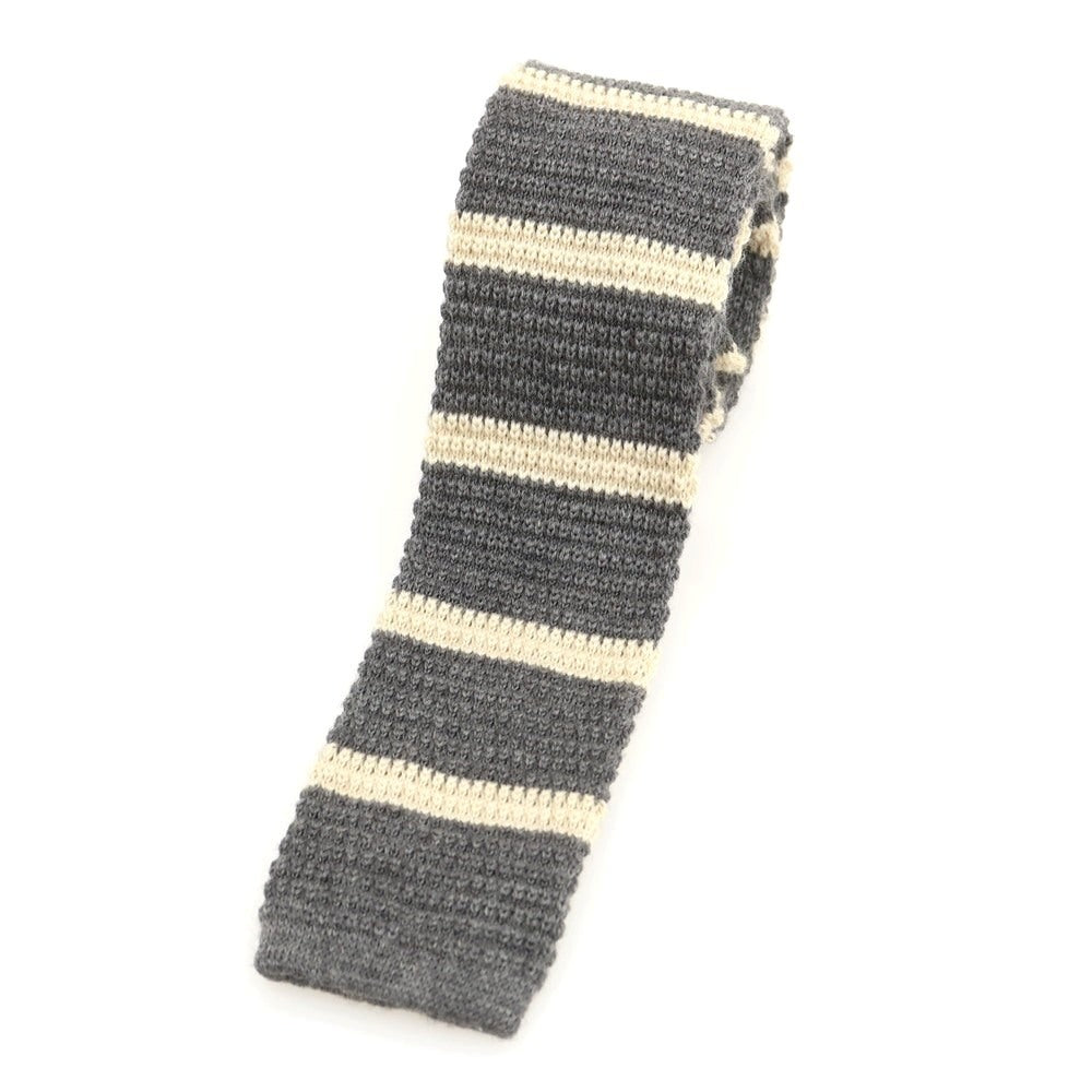 【中古】イレブンティ eleventy ウール ボーダー柄 ニットタイ ネクタイ グレーxアイボリー【 状態ランクB 】【 メンズ 】