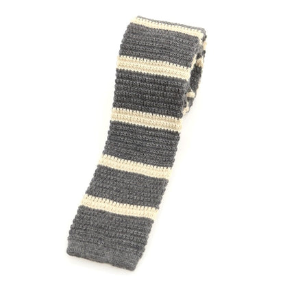 【中古】イレブンティ eleventy ウール ボーダー柄 ニットタイ ネクタイ グレーxアイボリー【 状態ランクB 】【 メンズ 】