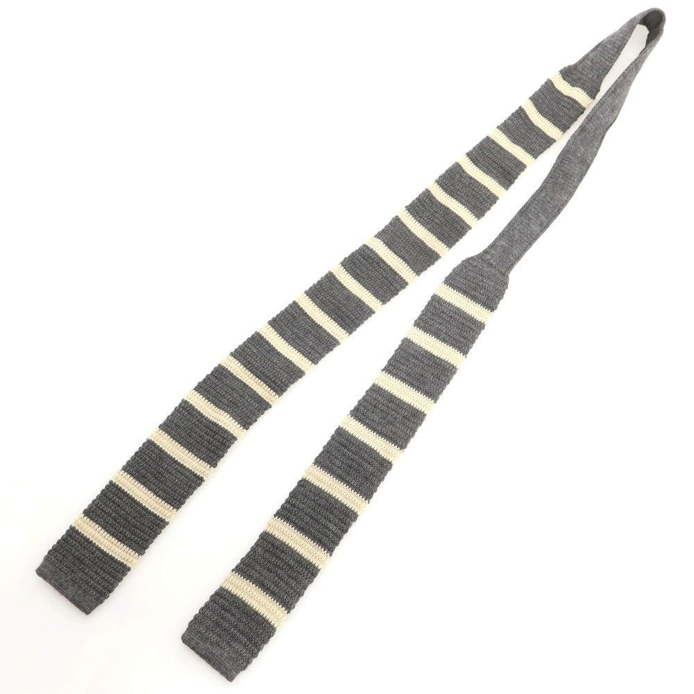 【中古】イレブンティ eleventy ウール ボーダー柄 ニットタイ ネクタイ グレーxアイボリー【 状態ランクB 】【 メンズ 】