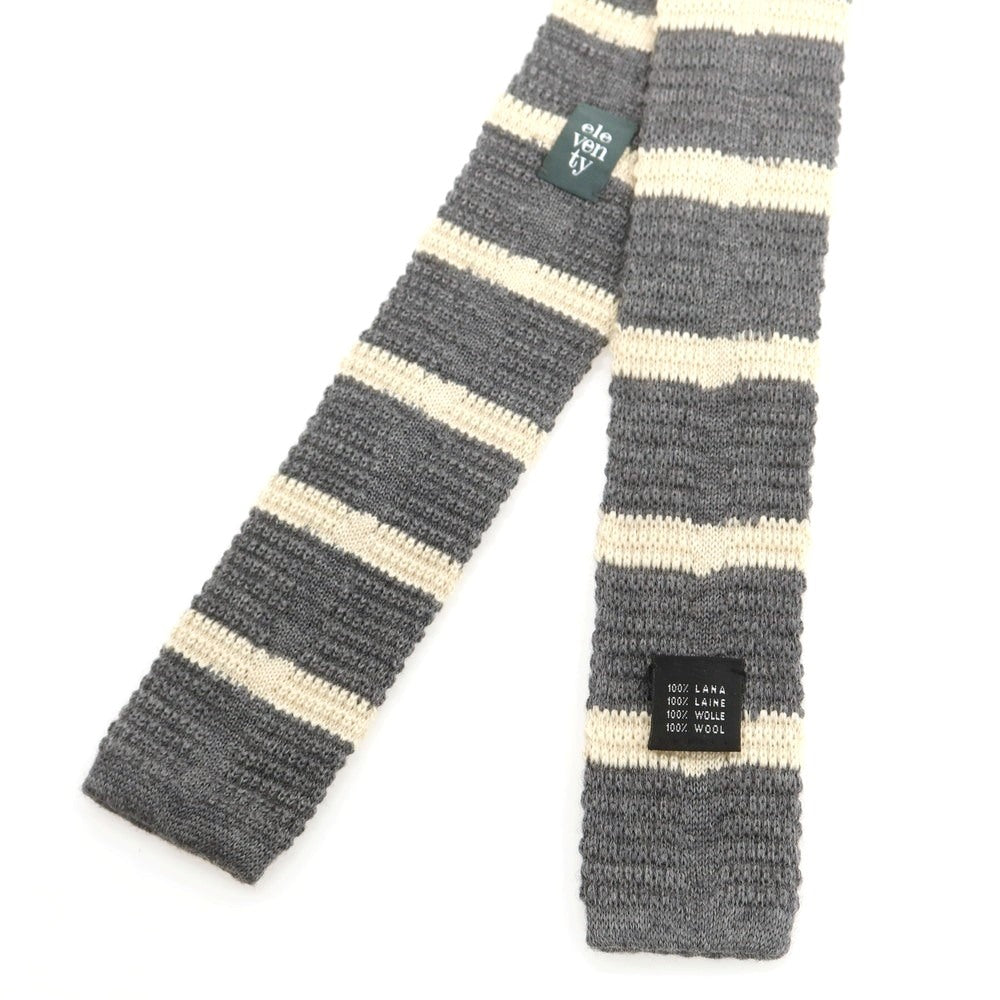 【中古】イレブンティ eleventy ウール ボーダー柄 ニットタイ ネクタイ グレーxアイボリー【 状態ランクB 】【 メンズ 】 [APD]