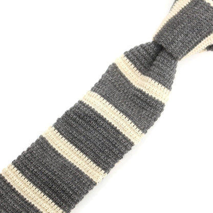 【中古】イレブンティ eleventy ウール ボーダー柄 ニットタイ ネクタイ グレーxアイボリー【 状態ランクB 】【 メンズ 】