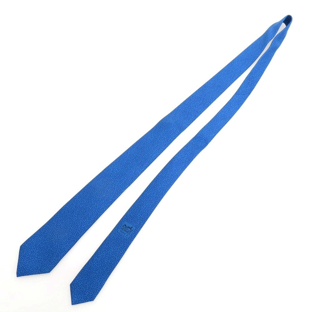 【中古】エルメス HERMES ボタニカル柄 プリント シルク 三つ折り ネクタイ ブルー【 状態ランクA 】【 メンズ 】