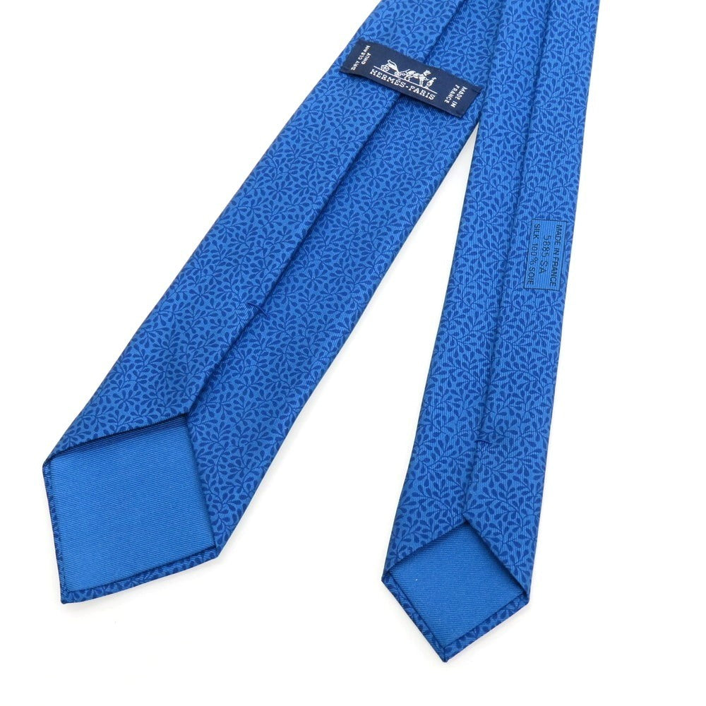 【中古】エルメス HERMES ボタニカル柄 プリント シルク 三つ折り ネクタイ ブルー【 状態ランクA 】【 メンズ 】 [APD]