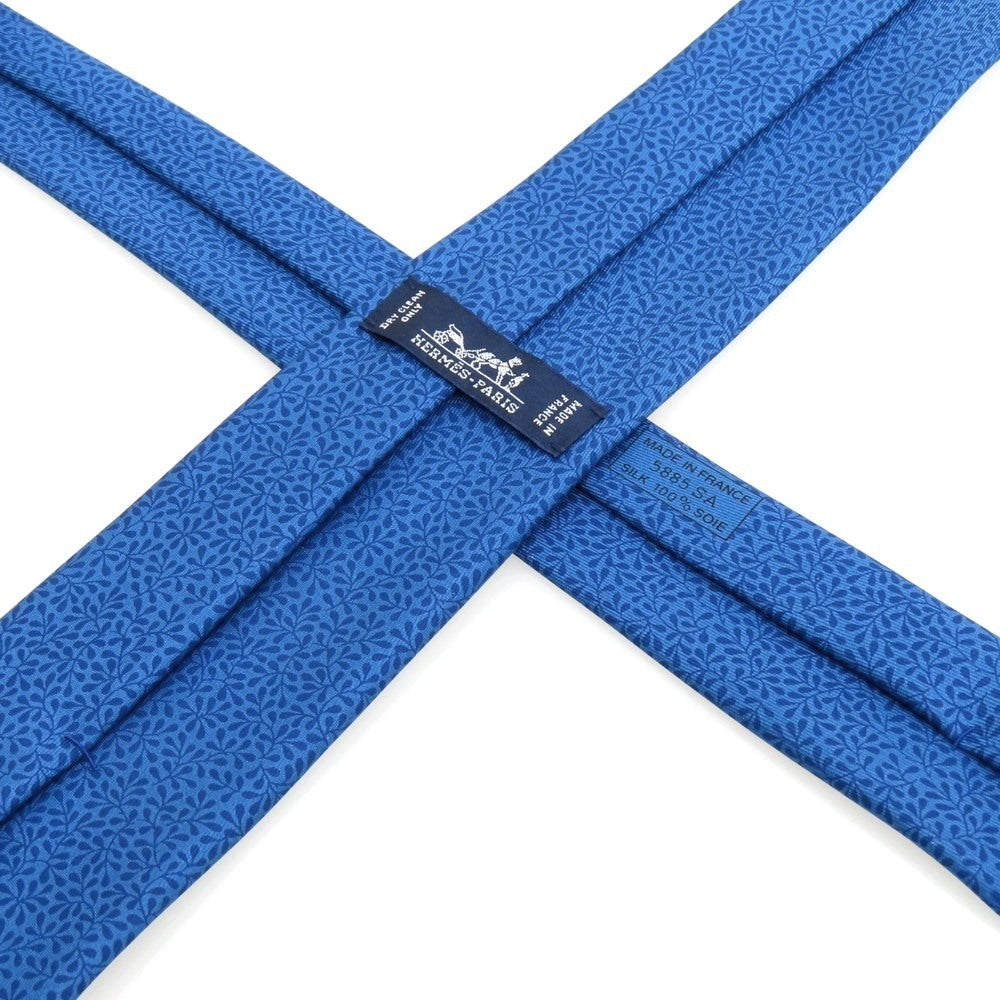【中古】エルメス HERMES ボタニカル柄 プリント シルク 三つ折り ネクタイ ブルー【 状態ランクA 】【 メンズ 】