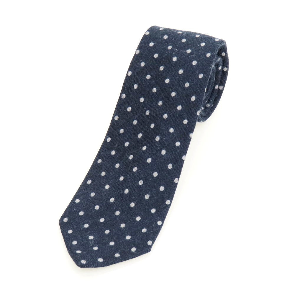 【中古】フランコバッシ FRANCO BASSI プリント ウール 三つ折り ドット柄ネクタイ ネイビーxライトグレー【 状態ランクB 】【 メンズ 】
