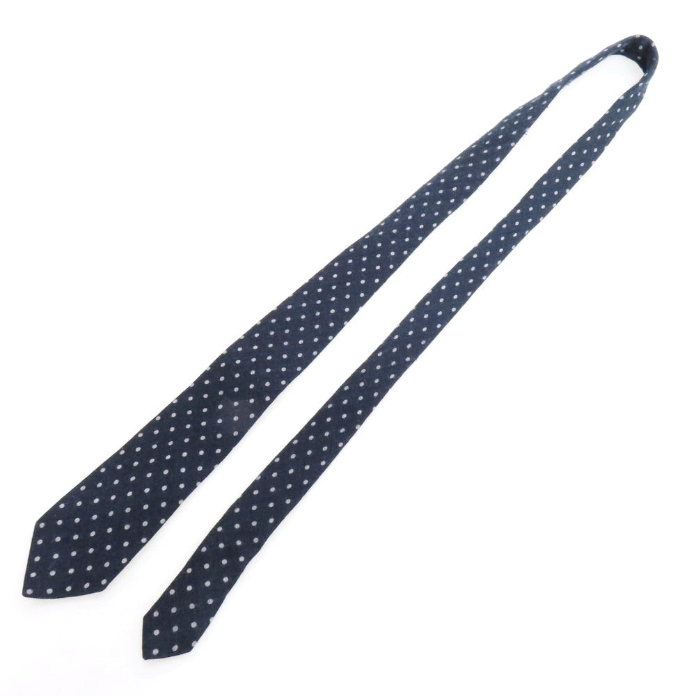 【中古】フランコバッシ FRANCO BASSI プリント ウール 三つ折り ドット柄ネクタイ ネイビーxライトグレー【 状態ランクB 】【 メンズ 】