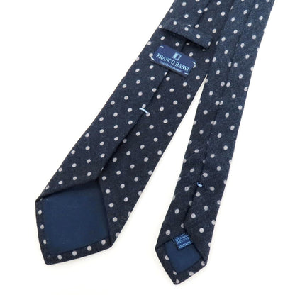 【中古】フランコバッシ FRANCO BASSI プリント ウール 三つ折り ドット柄ネクタイ ネイビーxライトグレー【 状態ランクB 】【 メンズ 】