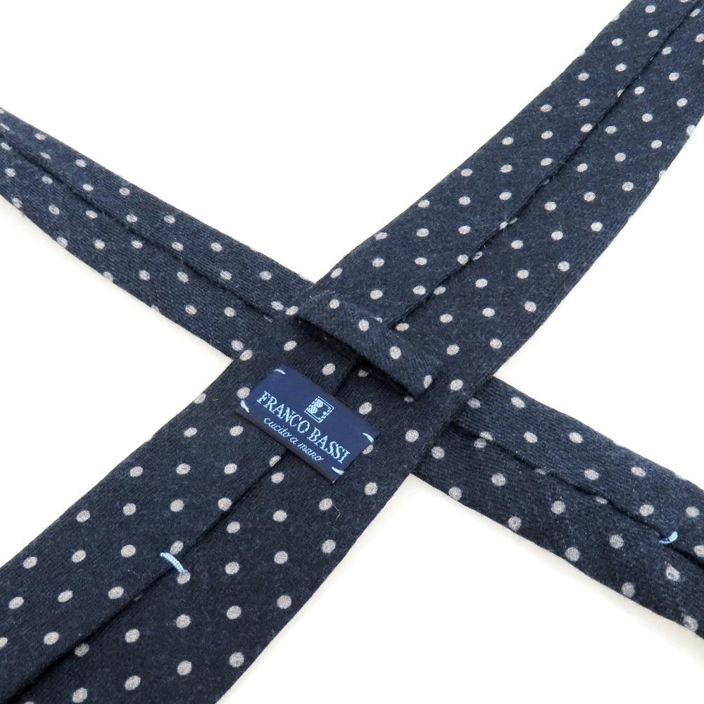 【中古】フランコバッシ FRANCO BASSI プリント ウール 三つ折り ドット柄ネクタイ ネイビーxライトグレー【 状態ランクB 】【 メンズ 】