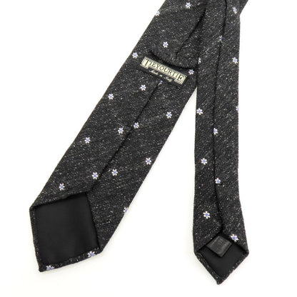 【中古】タイユアタイ TIE YOUR TIE シルクウール系 三つ折り 花小紋柄ネクタイ チャコール【 状態ランクB 】【 メンズ 】
