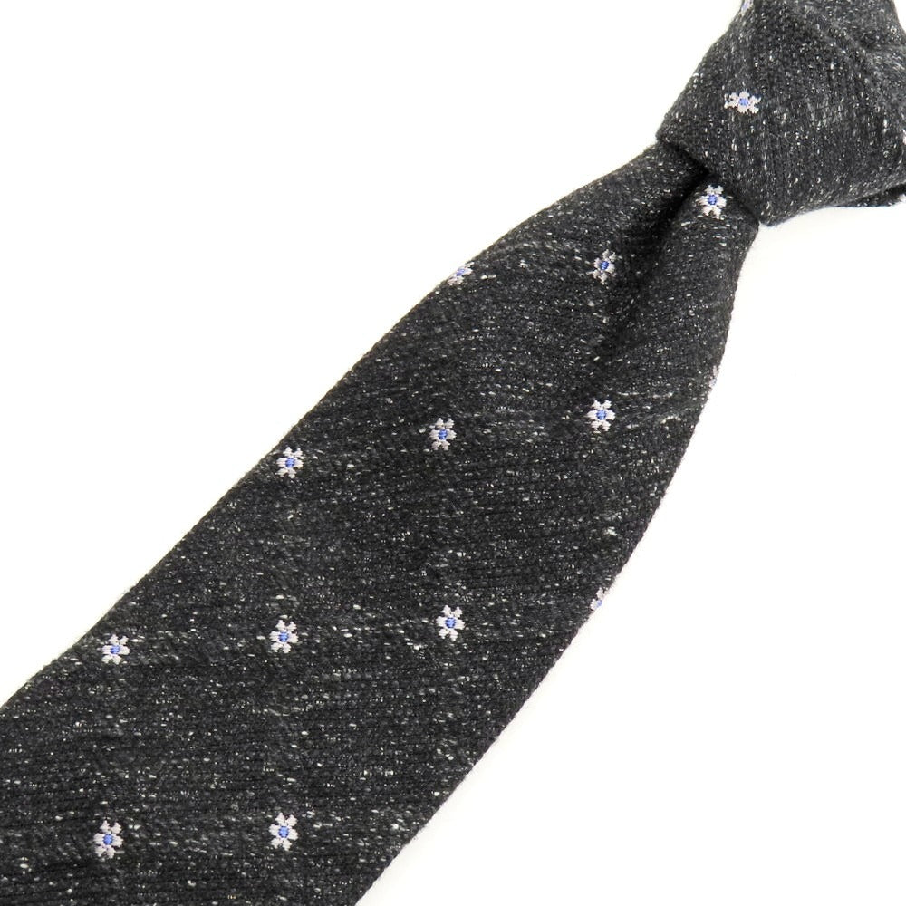 【中古】タイユアタイ TIE YOUR TIE シルクウール系 三つ折り 花小紋柄ネクタイ チャコール【 状態ランクB 】【 メンズ 】