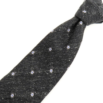 【中古】タイユアタイ TIE YOUR TIE シルクウール系 三つ折り 花小紋柄ネクタイ チャコール【 状態ランクB 】【 メンズ 】