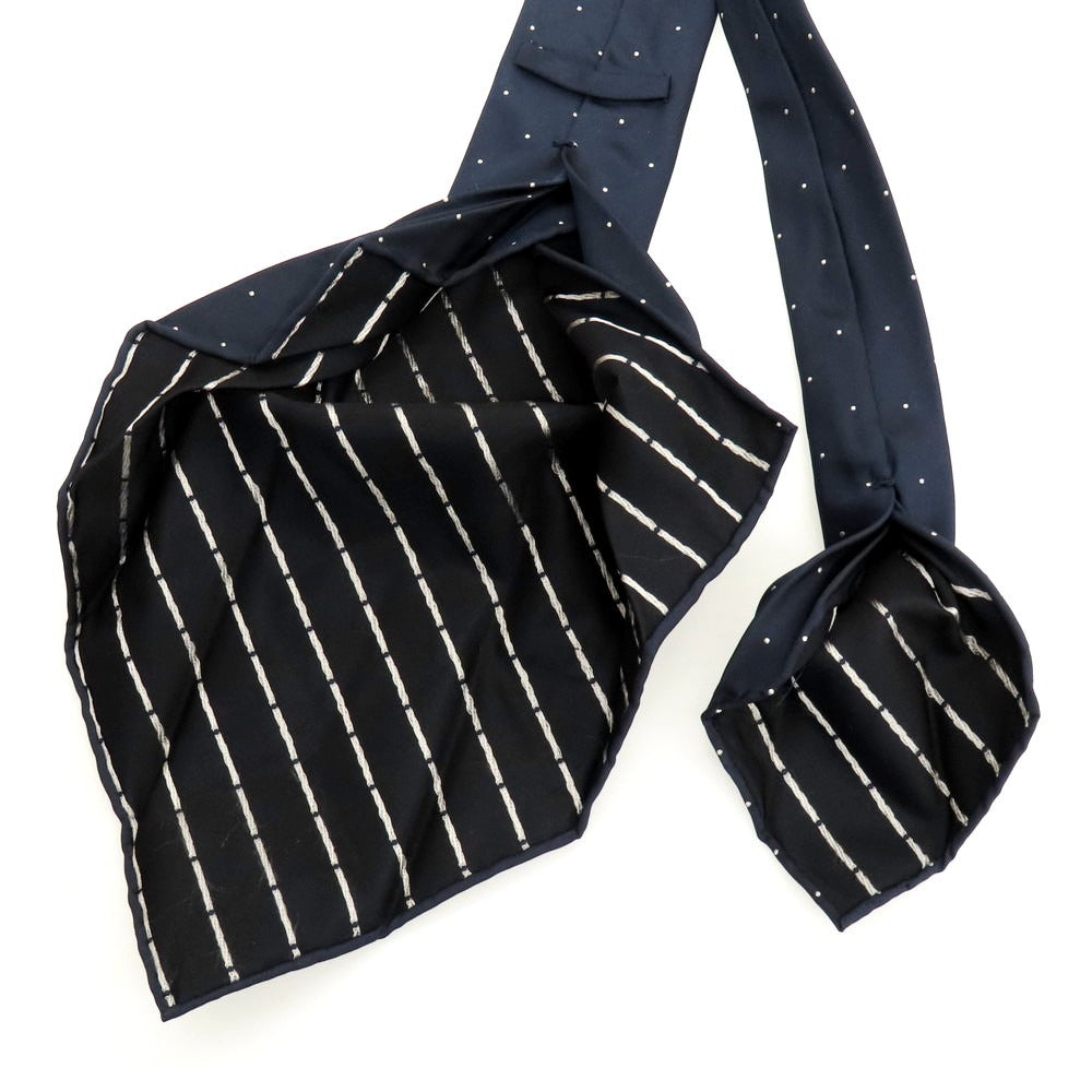 【中古】タイユアタイ TIE YOUR TIE シルク系 セッテピエゲ ドット柄ネクタイ ネイビーxホワイト【 状態ランクB 】【 メンズ 】