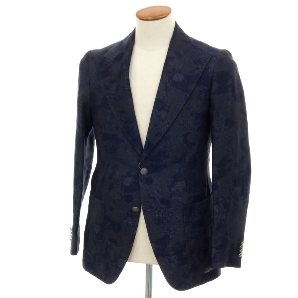 【中古】タリアトーレ TAGLIATORE リネンコットン ジャカード カジュアルジャケット ネイビー【サイズ46】【 状態ランクC 】【 メンズ 】