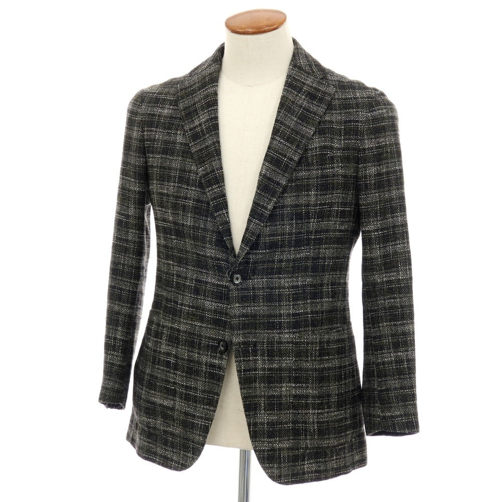 【中古】タリアトーレ TAGLIATORE ウールコットン チェック テーラードジャケット モスグリーンxホワイト【サイズ46】【 状態ランクB 】【 メンズ 】