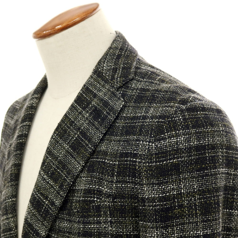 【中古】タリアトーレ TAGLIATORE ウールコットン チェック テーラードジャケット モスグリーンxホワイト【サイズ46】【 状態ランクB 】【 メンズ 】