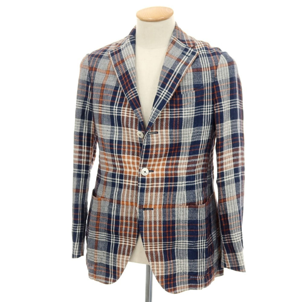 【中古】ザ ジジ THE GIGI リネンコットン チェック テーラードジャケット ネイビーxオレンジ【サイズ44】【 状態ランクB 】【 メンズ 】