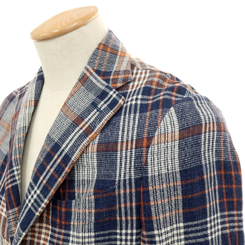 【中古】ザ ジジ THE GIGI リネンコットン チェック テーラードジャケット ネイビーxオレンジ【サイズ44】【 状態ランクB 】【 メンズ 】