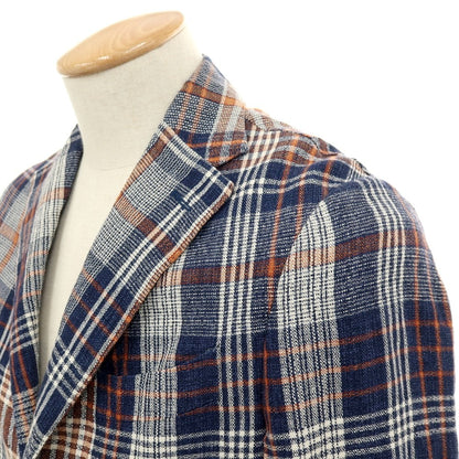 【中古】ザ ジジ THE GIGI リネンコットン チェック テーラードジャケット ネイビーxオレンジ【サイズ44】【 状態ランクB 】【 メンズ 】