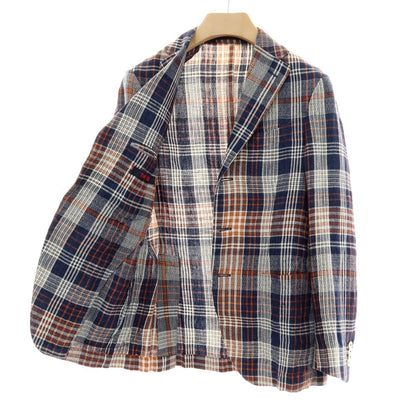 【中古】ザ ジジ THE GIGI リネンコットン チェック テーラードジャケット ネイビーxオレンジ【サイズ44】【 状態ランクB 】【 メンズ 】