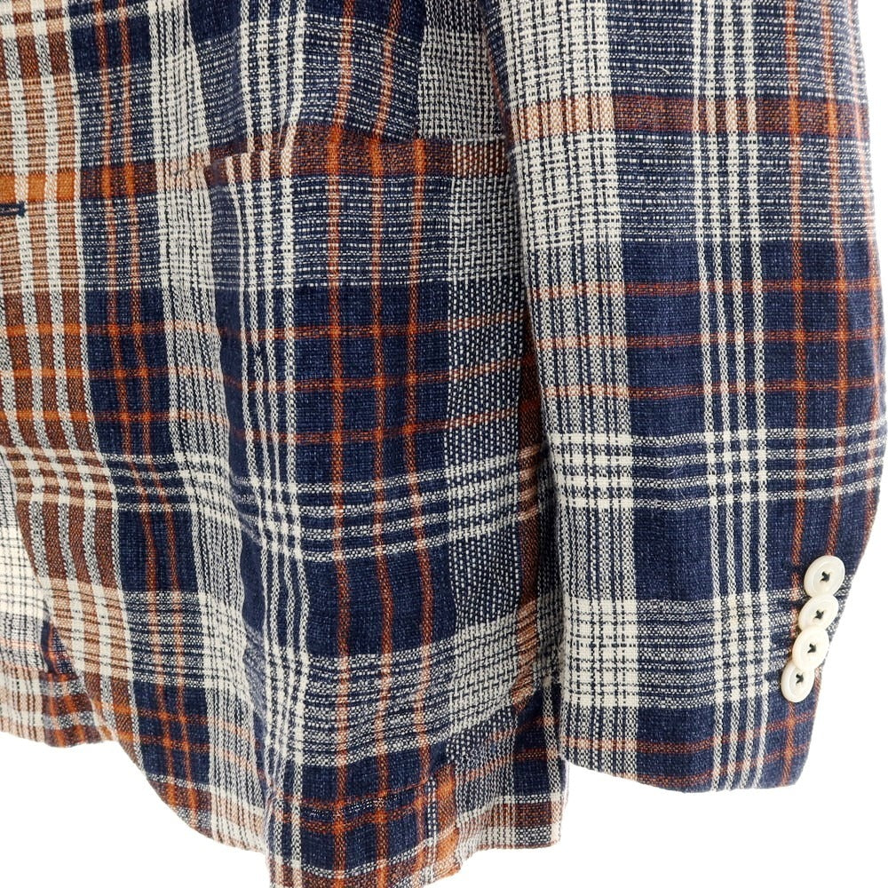 【中古】ザ ジジ THE GIGI リネンコットン チェック テーラードジャケット ネイビーxオレンジ【サイズ44】【 状態ランクB 】【 メンズ 】
