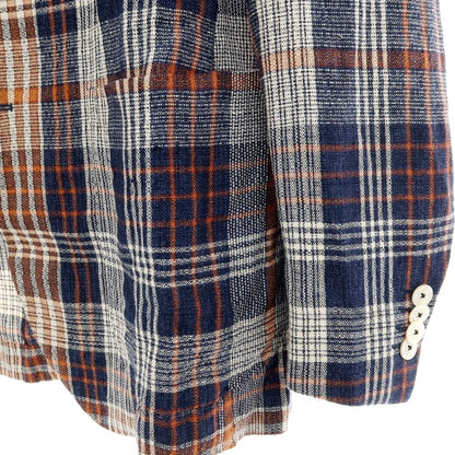【中古】ザ ジジ THE GIGI リネンコットン チェック テーラードジャケット ネイビーxオレンジ【サイズ44】【 状態ランクB 】【 メンズ 】