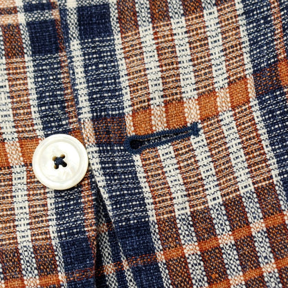 【中古】ザ ジジ THE GIGI リネンコットン チェック テーラードジャケット ネイビーxオレンジ【サイズ44】【 状態ランクB 】【 メンズ 】