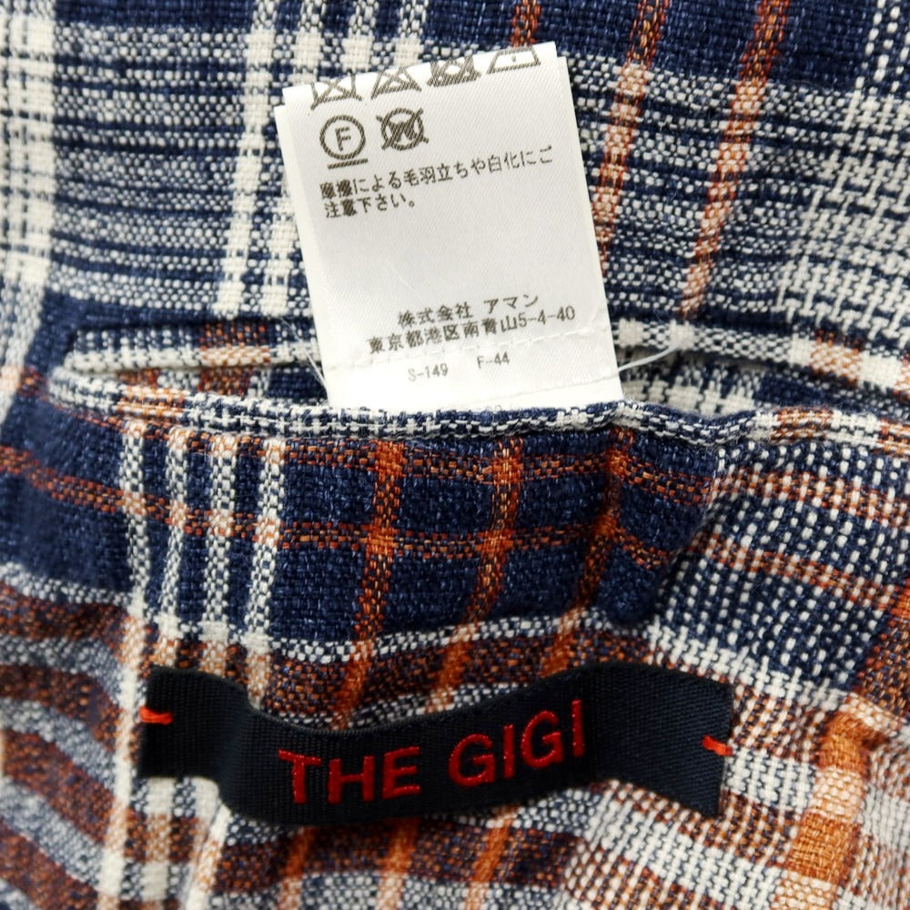 【中古】ザ ジジ THE GIGI リネンコットン チェック テーラードジャケット ネイビーxオレンジ【サイズ44】【 状態ランクB 】【 メンズ 】[DPD]